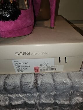 BCBGeneration Hot Fuchsia Suede Platform Pump with Crystal Fringe Accent